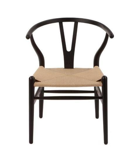 Replica Hans Wegner Wishbone Chair - Black Frame & Natural Rattan