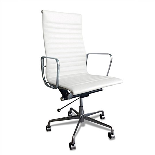 Replica Eames High Back Ribbed Leather, High Back Leather Office Chair White