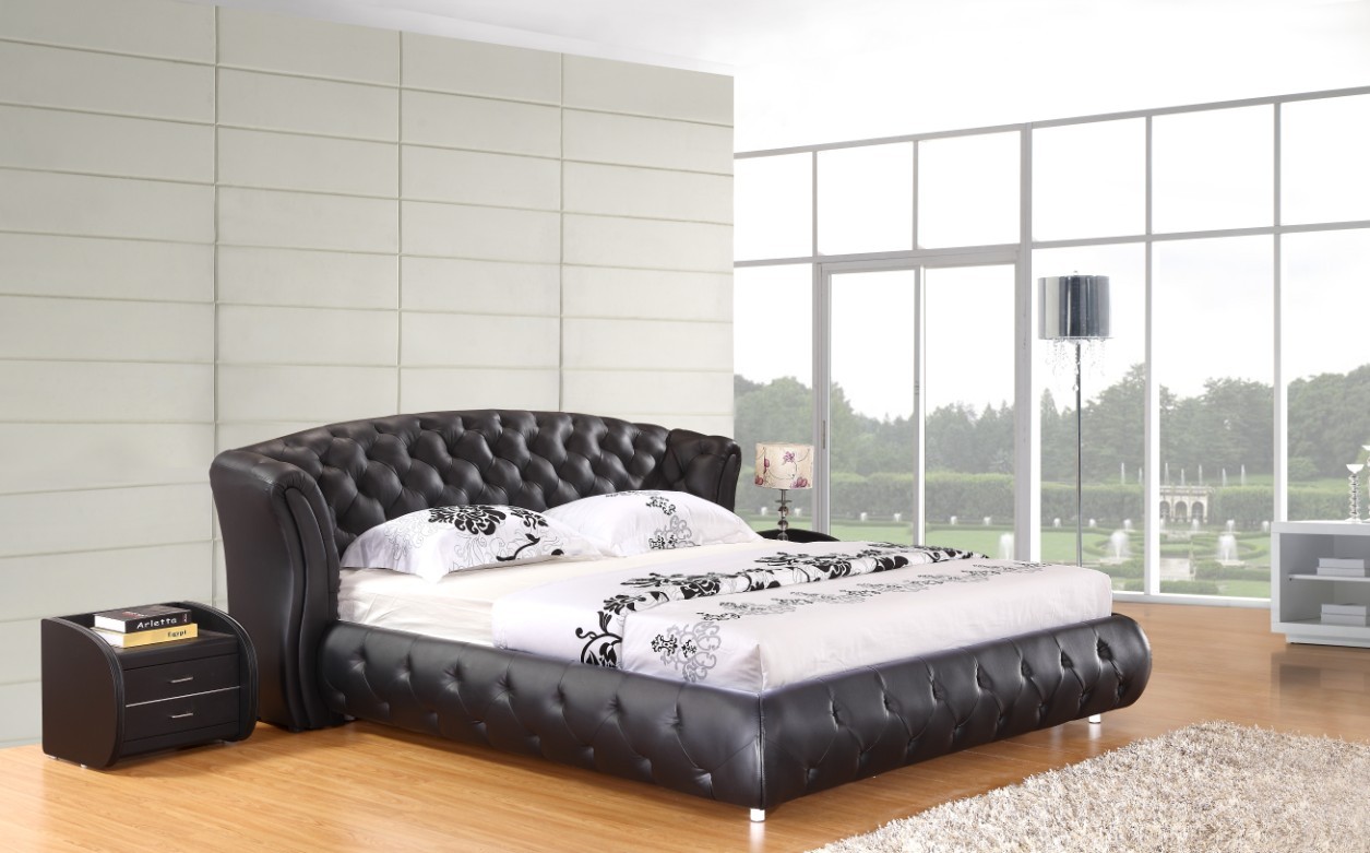 Leo Cow Leather Bed King Size Black, Leather Bed Frames