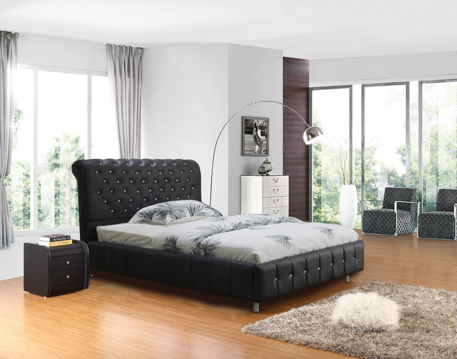 Avalon Pu Leather Bed Queen Size Black, Leather Bed Queen Size