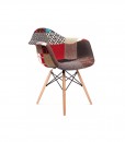 Replica Eames DAW Eiffel Chair - Multi-Coloured Patches & Natural Wood Legs (Version 2)