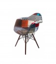 Replica Eames DAW Eiffel Chair - Multi-Coloured Patches & Natural Wood Legs (V2.0)