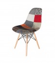 Replica Eames DSW Eiffel Chair - Multi-Coloured Patches & Natural Wood Legs