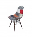 Replica Eames DSW Eiffel Chair - Multi-Coloured Patches & Walnut Legs