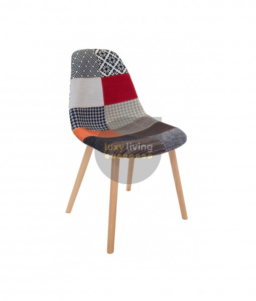 Replica Eames DSW Hal Inspired Chair - Multi-Coloured Patches & Natural Beech Legs