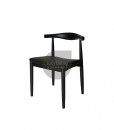 Set of 2 Replica Hans Wegner Elbow Chair - Black PU Leather & Black Frame