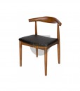Set of 2 Replica Hans Wegner Elbow Chair - Black PU Leather & Walnut Frame