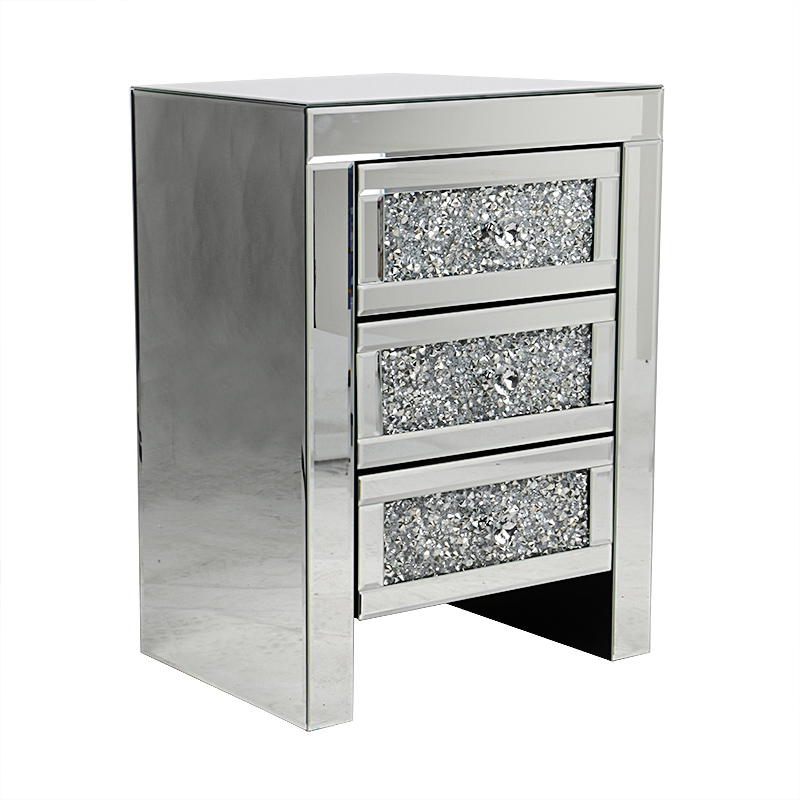 Diamant Diamond Mirrored Bedside Table with 3 Drawers 